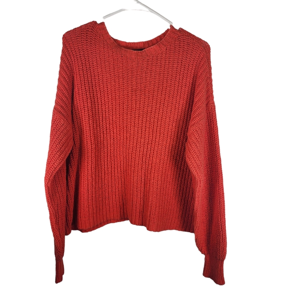 EILEEN FISHER Womens Long Sleeve Pullover Orange Ribbed Knit Sweater Fall Winter